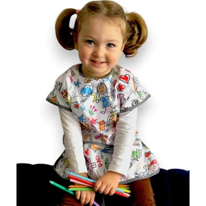 4-7 Yaş, Family Kısa Kollu Sıvı Geçirmez Çocuk Önlük, Makinede Yıkanabilir, Boya, Oyun ve Yemek Zamanı