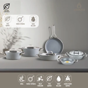 Sera Nova 13 Parça Seramik Tencere Tava Sahan Seti Gri