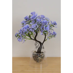 Dekoratif Çift Cidarlı Saksıda Yapraklı Gül 30 cm  Lila EVA-5863