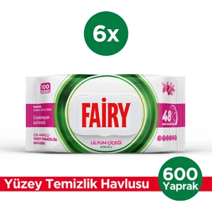 Çok Amaçlı Yüzey Temizlik Havlusu 100 Yaprak 6 Adet | Lilyum Çiçeği | Beyaz Sirke Karbonat
