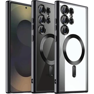 M.TK Moveteck Samsung Galaxy S25 Ultra Kılıf Tam Kamera Korumalı Magsafe Şarj Destekli Renkli Kenarlı Arkası Şeffaf Lensli Kapak