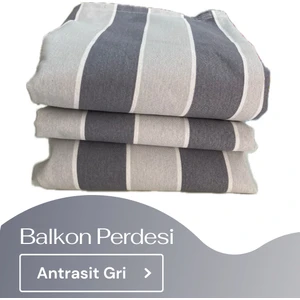 Korniş Düğmeli ve Bağcıklı Pamuklu Kumaştan Antrasit Gri Balkon Perdesi