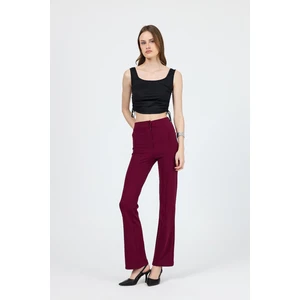 Straight/düz Kesim Yüksek Bel Nervür Dikişli Örme pantolon Bordo
