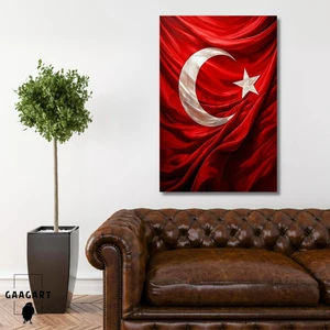 Tekli Dikey Kanvas Duvar Tablosu Kumaş Görünümlü Türk Bayrağı