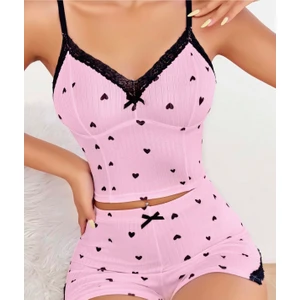 Siyah Şerit Detaylı Kadın Gecelik Takım, Bayan Rahat Ev Giyim Pijama Takım,