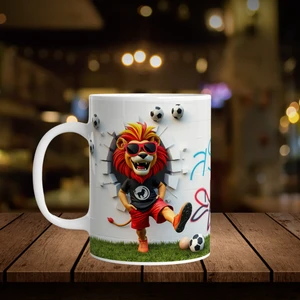 Vova Baskı Football Player Aslan 3D Görünümlü Baskılı Kişiye Özel Isim Yazılabilen Porselen Kupa Bardak