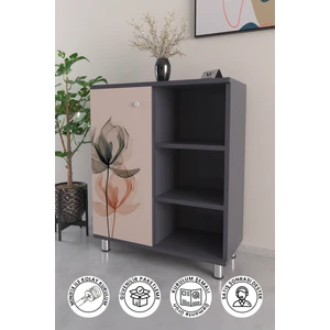 Hediyeler Kapında 3 Raflı Tek Kapak Soyut Çiçek Çok Amaçlı Dolabı Mutfak Kiler Banyo Balkon Erzak Dolabı