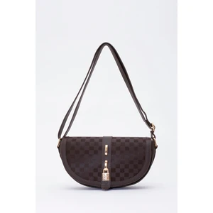 Shaka Kare Desenli Kahverengi  Shk92 Kilit Detaylı  Deri Tek Bölmeli Çıtçıtlı El, Kol Ve Omuz Çantası