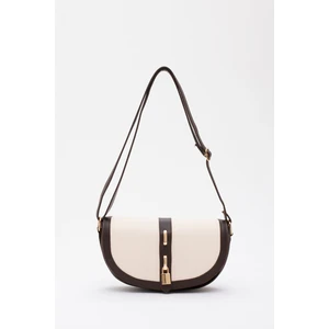 Shaka Krem-Kahverengi Shk92 Kilit Detaylı  Deri Tek Bölmeli Çıtçıtlı El, Kol Ve Omuz Çantası U:15 E:25 G:6 Cm