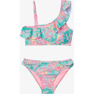 Genç Kız Bali Yaprak Desenli Fırfırlı Tek Omuz Bikini Takımı