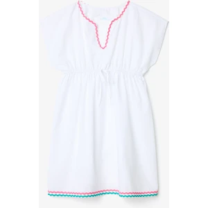 Beyaz Genç Kız Color Stripe Ince Bant Detaylı Kaftan