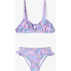 Kız Çocuk Pretty Flowers Çiçekli Fırfırlı Üçgen Bikini Takımı