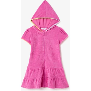 Pembe Kız Çocuk Sweat Pastel Fermuarlı Havlu Kaftan