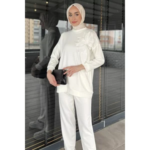 Yaka Çiçek Detaylı Tunik Pantolon Tesettür Ikili Takım P-00015931