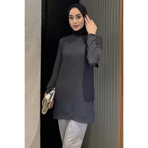 Kadın Bisiklet Yaka Yırtmaç Detaylı Bürümcük Tesettür Tunik P-00016048