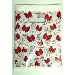 Küçük Kırmızı Fiyonk Baskılı El Geçme Poşet 20 x 30 cm 100 Lü