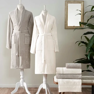 Flame Bambu Classic Aile Bornoz Seti Taş Ekru Vizon