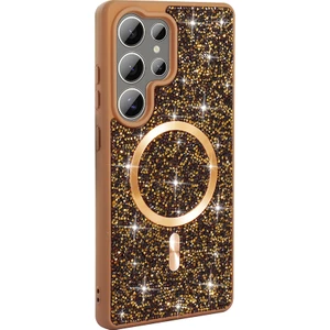 Samsung Galaxy S25 Ultra Kılıf Pırlanta Tasarımlı Kablosuz Şarj Özellikli Mozaik Silikon Kapak