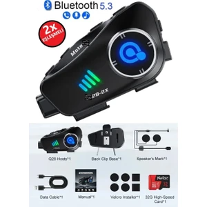 Q28 2x 2 Eşleşmeli Motosiklet Kask Bluetooth Kulaklık 1080P Kamera Su Geçirmez Intercom