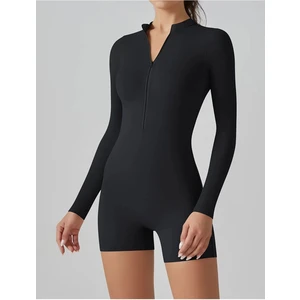 Fermuarlı Şortlu Uzun Kollu Likralı Tulum Mayo Havuz / Deniz /günlük