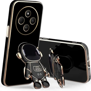 M.tk moveteck Xiaomi Redmi 14C Kılıf Astronot Standlı Sevimli Parlak Gold Detaylı Altın Işleme Kenarlı Tam Koruma