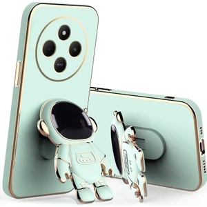 M.tk moveteck Xiaomi Redmi 14C Kılıf Astronot Standlı Sevimli Parlak Gold Detaylı Altın Işleme Kenarlı Tam Koruma