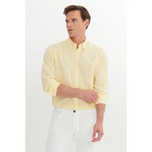 Altınyıldız Classics Erkek Sarı Comfort Fit Rahat Kesim Gizli Düğme Yaka %100 Pamuk Flamlı Gömlek
