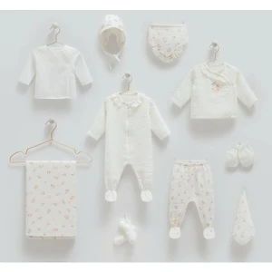 Hastane Çıkışı 10 Lu Yazlık Özel Üretim Cherry (Vişne) Desenli Müslin Pembe ve Ekru// 2125