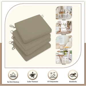 Canvas Tekli Vizon Sıvı Geçirmez Leke Tutmaz Fermuarlı Bağcıklı Sandalye Minderi 40 x 40 cm