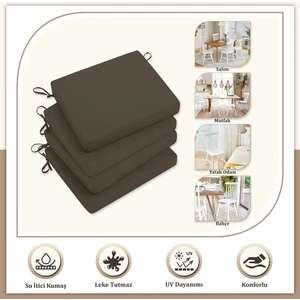 Canvas 2'li  Koyu Kahve Sıvı Geçirmez Leke Tutmaz Fermuarlı Bağcıklı Sandalye Minderi 40 x 40 cm