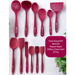 Isıya Dayanıklı 12 Prç Silikon Spatula Kepçe Kaşık Kevgir Çeyiz Seti