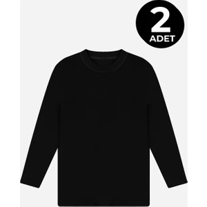 2'li Erkek Çocuk Siyah Uzun Kollu Fanila Tişört Badi %100 Pamuklu