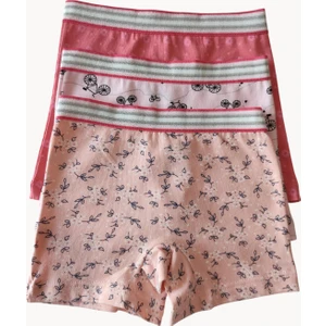 Karışık Renkli Kız Çocuk Desenli Boxer 3'lü Paket Pamuklu Likralı