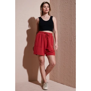 Fashion Friends Keten Karışımlı Comfort Fit Lastikli Kısa Short Bayan Short 25Y0606K1