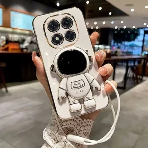 M.tk moveteck Xiaomi Redmi Note 14 Pro Kılıf Astronot Standlı Sevimli Parlak Gold Altın Işleme Kenarlı Tam Korumalı