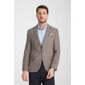 Diocle Erkek Kahve Kareli - Ekoseli  Slim Fit Mono Yaka Blazer Ceket