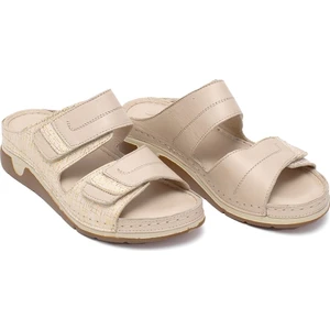 Elit Rhmm-17 Kadın  Deri Ortopedik Düz Terlik Bej