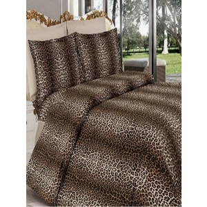 Uykulife  Leopar  Desen Çift Kişilik Lastikli Çarşaflı Nevresim Takımı