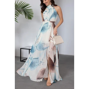 Neşeli Butik Kadın Halter Yaka Astarlı Maxi Şifon Elbise NBMY3242