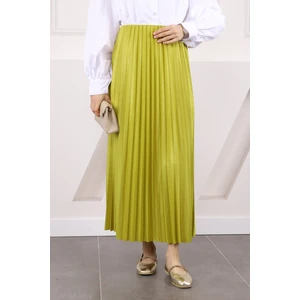 İmaj Butik Yağ Yeşili Bel Lastikli Piliseli Etek