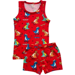 Erkek Çocuk %100 Pamuklu Kırmızı Dinazor Desenli Şortlu Takım