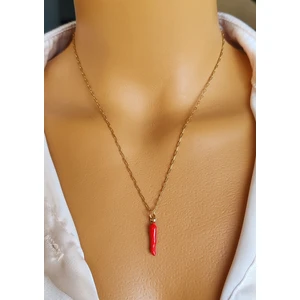 Kırmızı Kapya  Biber Figürlü Çelik Zincir Kolye