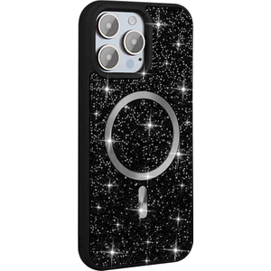 Apple iPhone 15 Pro Max Kılıf Pırlanta Tasarımlı Kablosuz Şarj Özellikli Mozaik Silikon Kapak