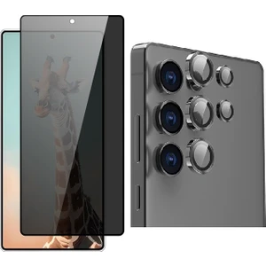 Galaxy S25 Ultra Uyumlu New 5D Parmak İzi Kullanımlı Privacy Hayalet Cam Ekran Koruyucu + Sapphire Kamera Lens Koruyucu