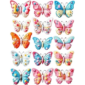 1 Yaş Pasta Süsü Yenilebilir Kelebek - Doğum Günü Yenilebilir Kağıt Kelebek - Model 1