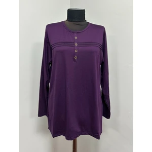 Kadın Rikralı Anne Penye Orta Yaş ve Üzeri Çizgili Şeritli Düğme Detaylı Bluz