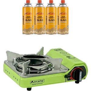 Mini Portatif Kamp Ocağı Yeşil + 4 Evolite 227 Gr Gaz Kartuşu Evo-006-A3