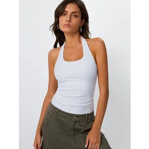 Sibut Kadın Boyundan Geçmeli Bambu Kare Yaka Tulum Top & Bluz - Beyaz