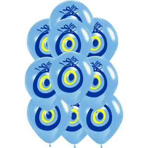 12 Inç Nazar Boncuklu Açık Mavi Maşallah Balon 10 Adet