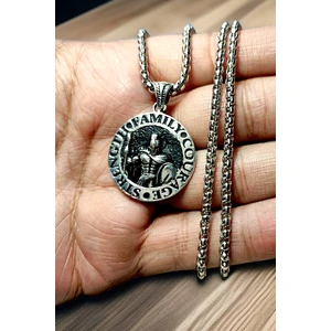 AK Store Gümüş Kaplama Krom-Çelik Erkek Kolye Madalyon Cesaret, Güç, Aile